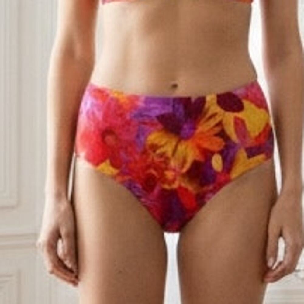 St John Red Orange Floral Designer Swim Bottoms 14